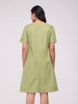 Cotton Solid Straight Dress - Green