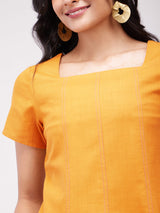 Cotton Solid A-Line Dress - Mustard