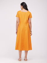 Cotton Solid A-Line Dress - Mustard
