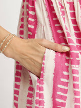 Cotton Dabu Striped Shirt Dress - Pink