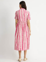 Cotton Dabu Striped Shirt Dress - Pink