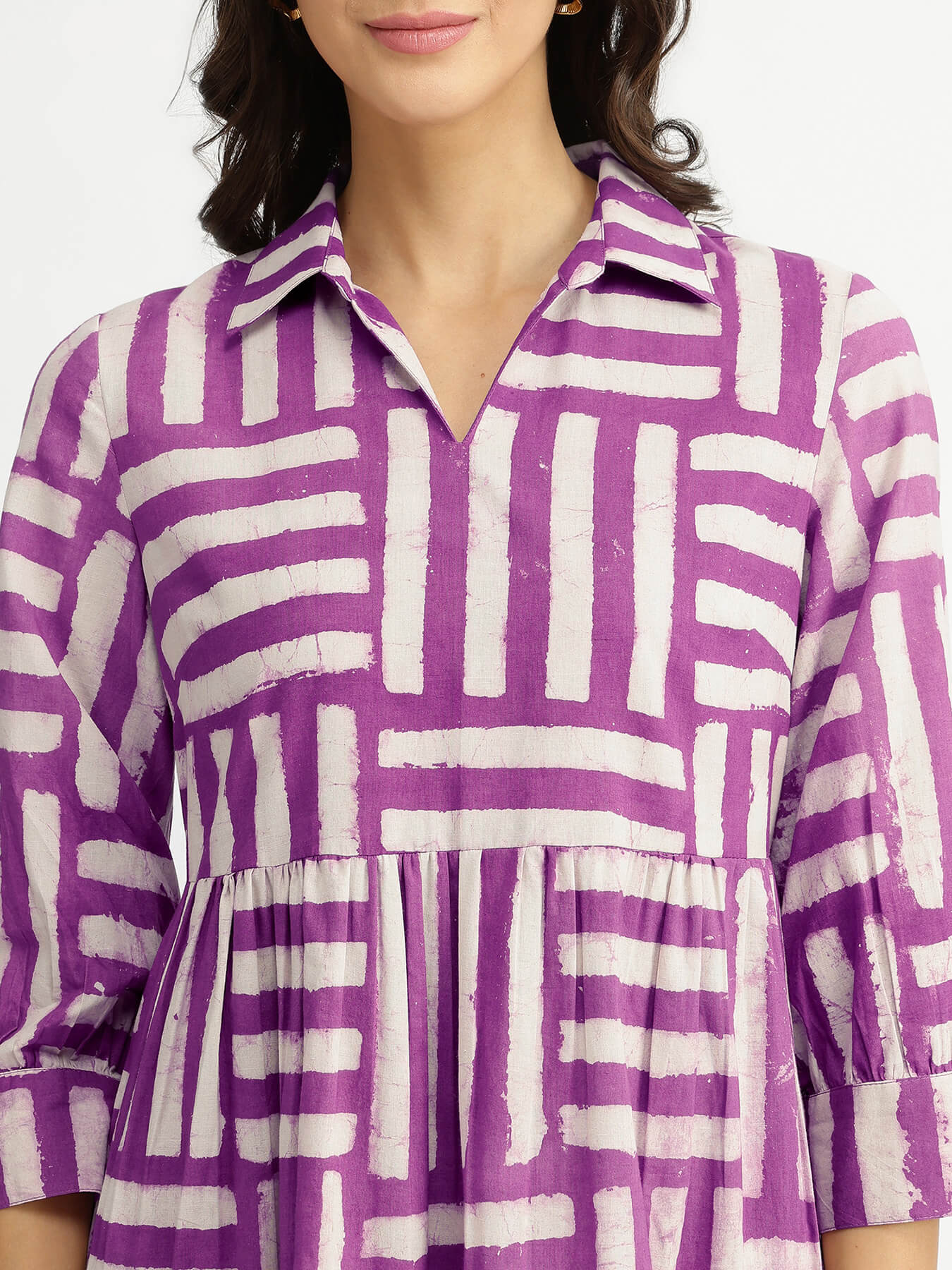 Cotton Dabu Stripe Play Dress - Purple