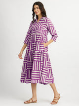 Cotton Dabu Stripe Play Dress - Purple