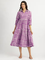 Cotton Dabu Stripe Play Dress - Purple