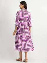 Cotton Dabu Stripe Play Dress - Purple