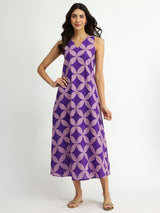 Cotton Geometric A-Line Dress - Lavender
