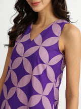 Cotton Geometric A-Line Dress - Lavender