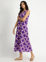 Cotton Geometric A-Line Dress - Lavender