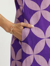 Cotton Geometric A-Line Dress - Lavender