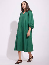 Cotton Solid Relaxed Dress - Green