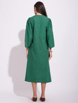 Cotton Solid Relaxed Dress - Green
