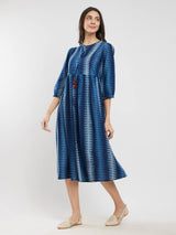 Cotton Dabu Geometric Tie-Up Dress - Indigo