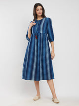 Cotton Dabu Geometric Tie-Up Dress - Indigo
