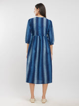 Cotton Dabu Geometric Tie-Up Dress - Indigo