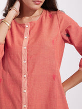 Cotton Geometric Motif Dress - Rust