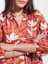 Cotton Floral Print Dress - Rust