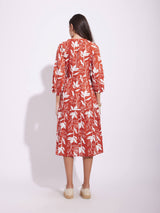 Cotton Floral Print Dress - Rust