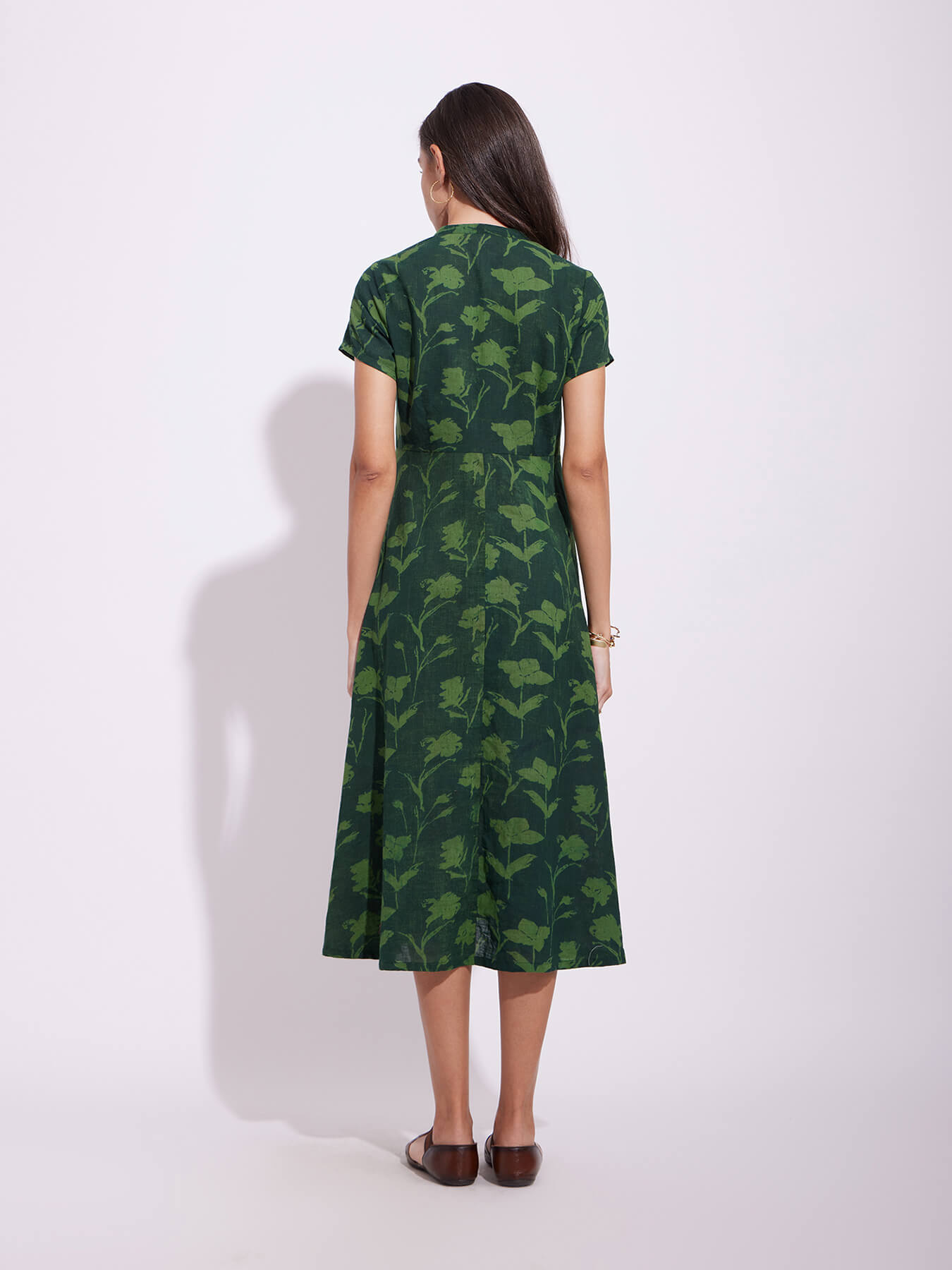 Cotton Dabu Floral Dress - Green