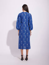 Cotton Ikat A-Line Dress - Blue