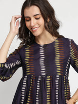 Cotton Striped A-Line Dress - Purple