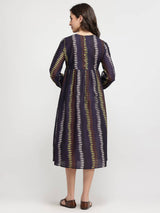 Cotton Striped A-Line Dress - Purple