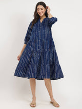 Cotton Dabu Polka Play Dress - Indigo