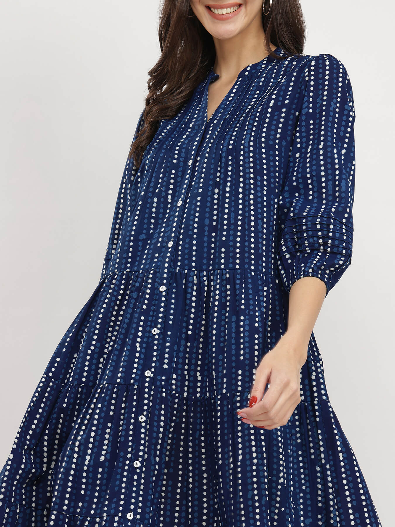Cotton Dabu Polka Play Dress - Indigo
