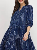 Cotton Dabu Polka Play Dress - Indigo