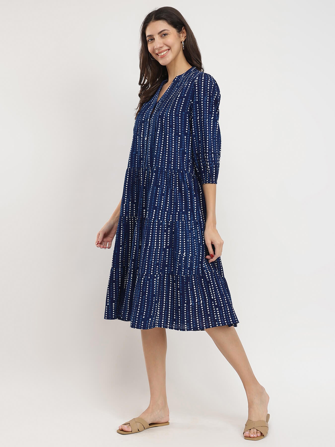 Cotton Dabu Polka Play Dress - Indigo
