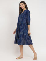 Cotton Dabu Polka Play Dress - Indigo