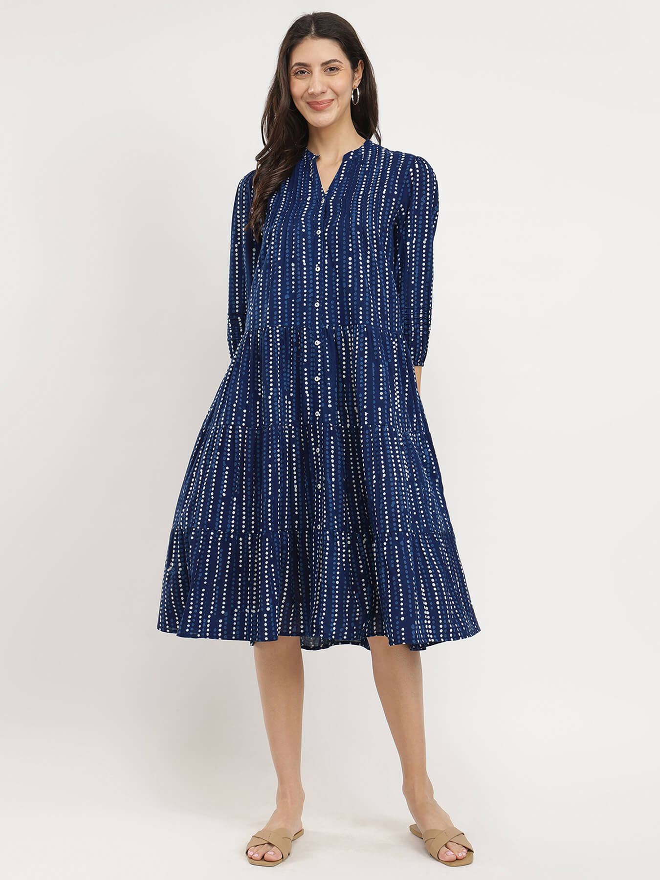Cotton Dabu Polka Play Dress - Indigo