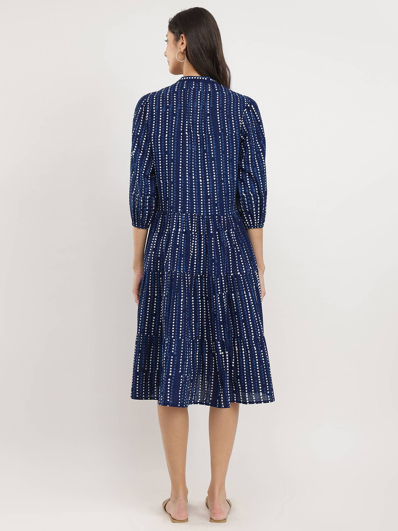 Cotton Dabu Polka Play Dress - Indigo