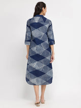 Cotton Dabu Geometric Shirt Dress - Blue
