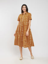 Cotton Dabu Striped Shirt Dress - Mustard
