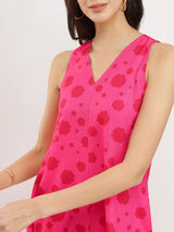 Floral A-Line Sleeveless Dress - Pink & Red