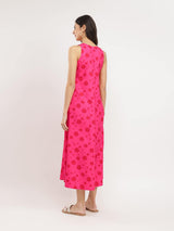Floral A-Line Sleeveless Dress - Pink & Red