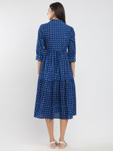 Cotton Dabu Polka Dress - Blue