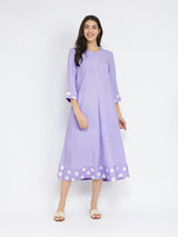 Rayon Solid & Polka A-Line Dress - Lavender
