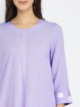 Rayon Solid & Polka A-Line Dress - Lavender