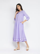 Rayon Solid & Polka A-Line Dress - Lavender