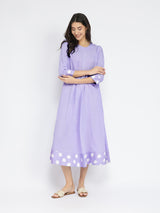 Rayon Solid & Polka A-Line Dress - Lavender