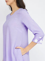 Rayon Solid & Polka A-Line Dress - Lavender