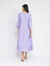Rayon Solid & Polka A-Line Dress - Lavender