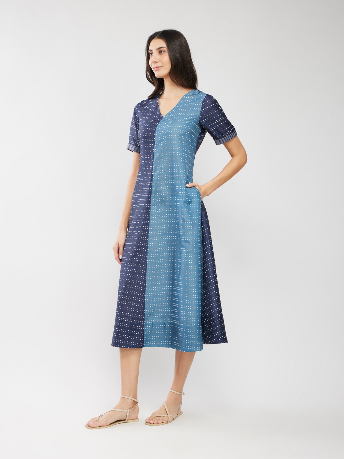 Bandhani Colourblock Dress - Blue
