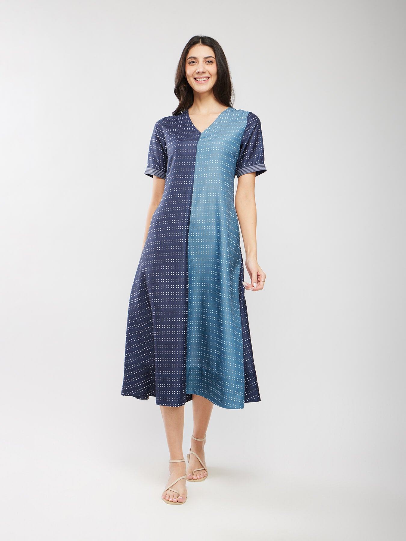 Bandhani Colourblock Dress - Blue