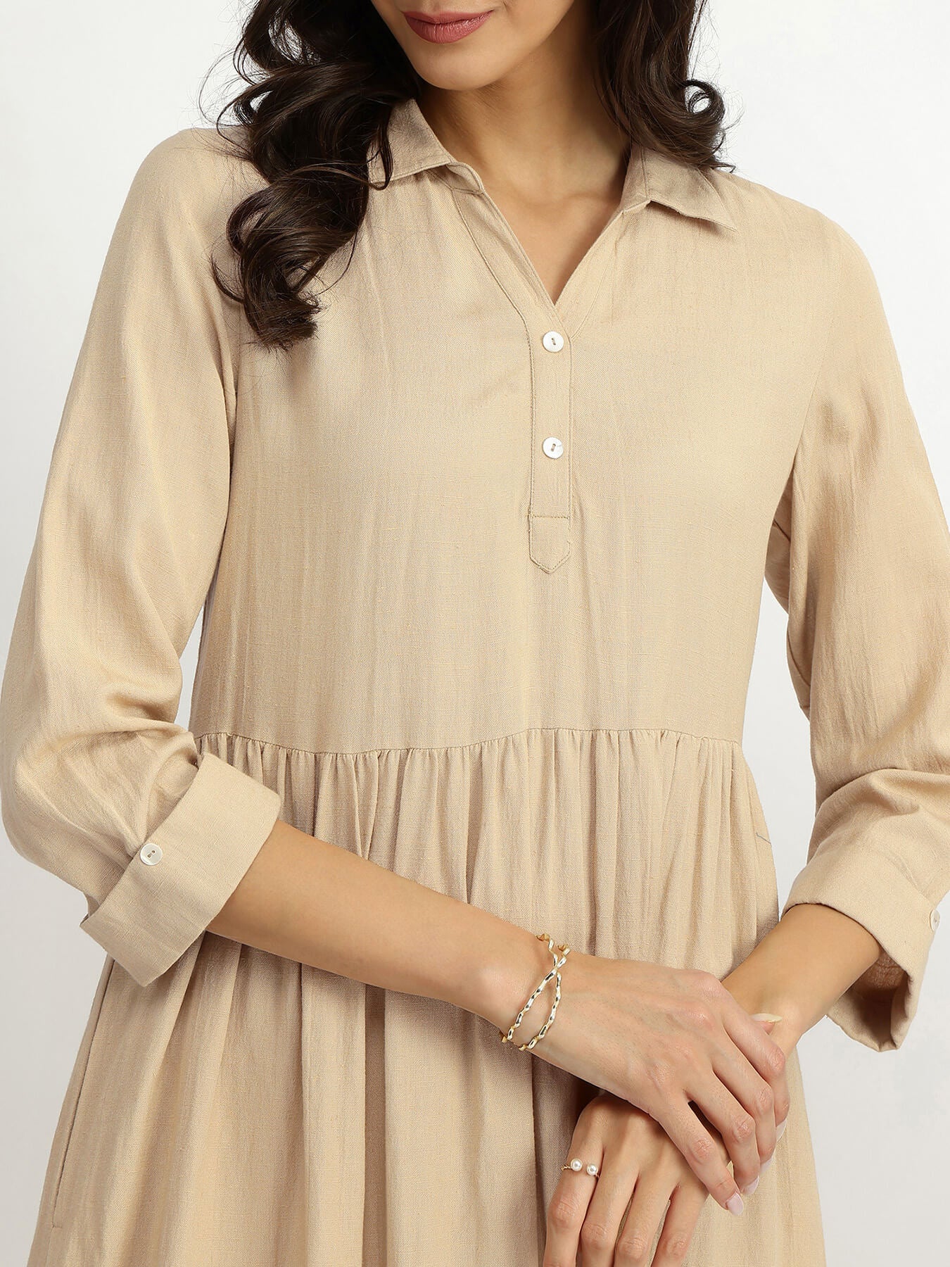 Rayon Solid Fit & Flare Dress - Khaki