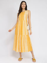 Rayon Stripe Play Tiered Dress - Yellow