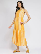 Rayon Stripe Play Tiered Dress - Yellow