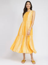 Rayon Stripe Play Tiered Dress - Yellow