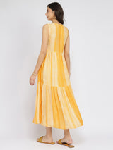 Rayon Stripe Play Tiered Dress - Yellow